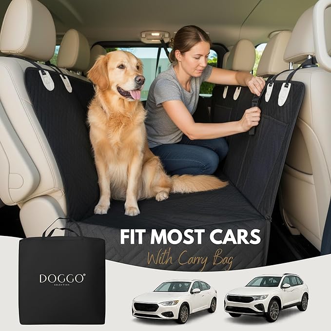 – Back Seat Pet Cover for Dogs, Premium Dog Hammock for Car with Hard Bottom | Universal Car Seat Protector, Waterproof & Washable | Dog Car Seat Cover for Large (Black)