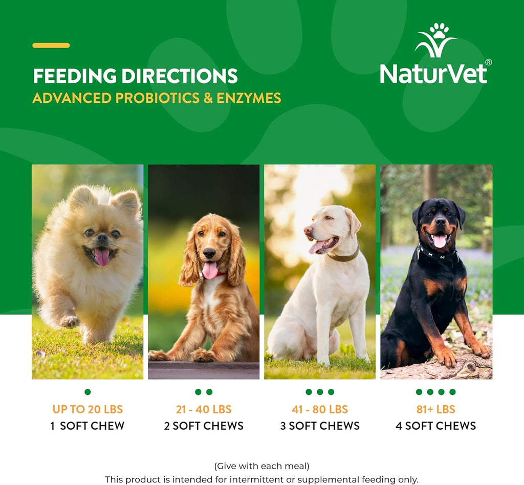 NaturVet Advanced Probiotics & Enzymes, PB6 Dog Soft Chews to Help Sensitive Stomachs and Digestive Issues, Hickory Smoked Bacon Flavored Pet Supplement for Dogs Over 6 Weeks, 240 Count Jar