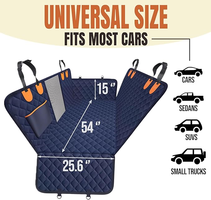 Back Seat Extender for Dogs, Hard Bottom Car Seat Cover for Dogs. Hammock Style, Large Space, Holds 420lbs, Sturdy, Waterproof for Car, SUV, Truck (Black)