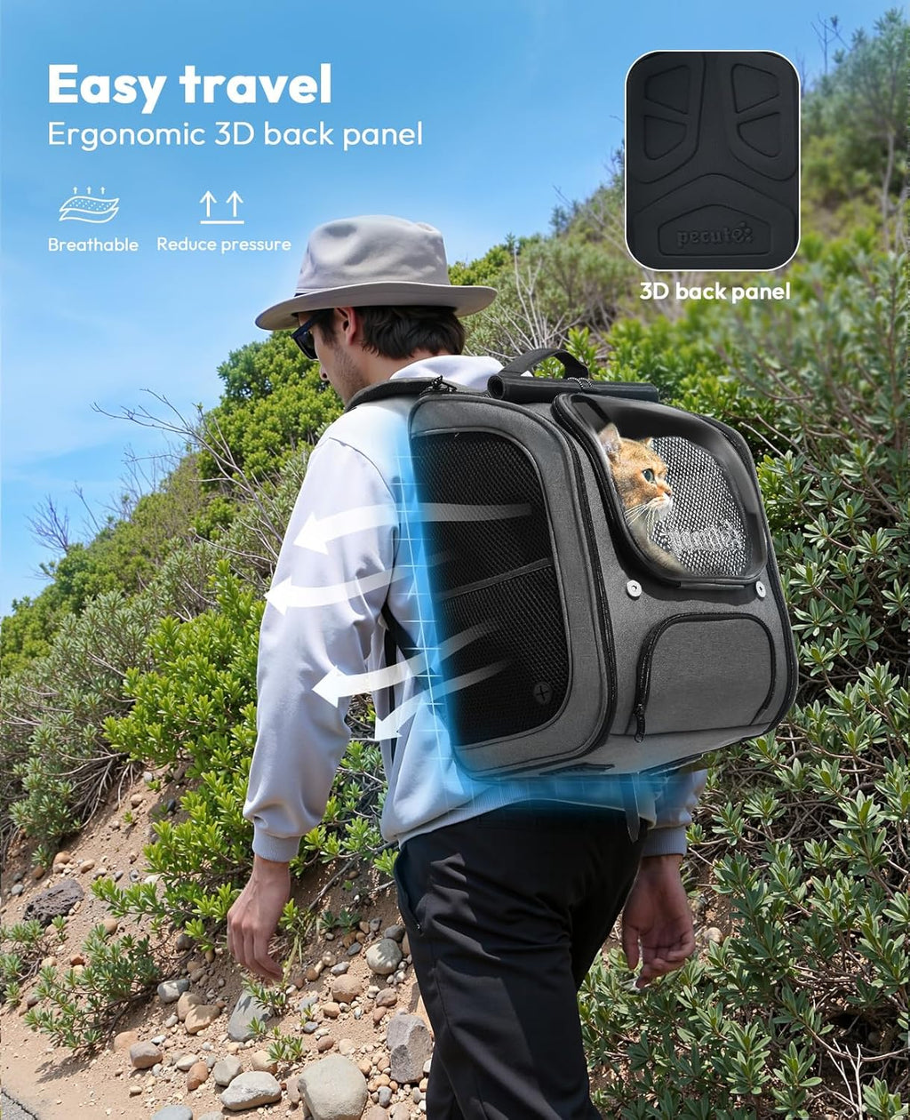 Pecute Cat Backpack Carrier, Large Space Cat Bubble Backpack, Breathable Cat Carrier, Shaded Dog Backpack Carrier, Ergonomic 3D Design for Travel, Hiking, Suitable for Shopping, and Vet, Green