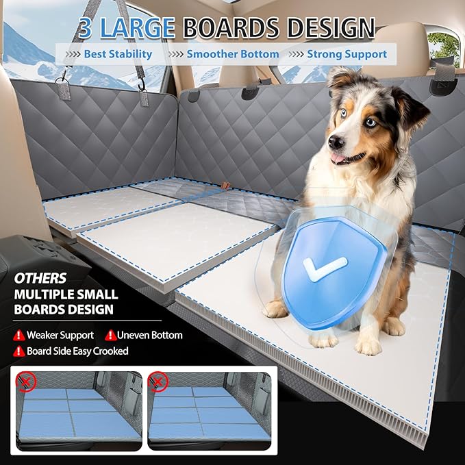 Back Seat Extender for Dogs-Firm Base, Dog Car Seat Cover for Back Seat-Keep Clean, Safe Ride Dog Hammock for Mid-Size Cars, SUVs, Trucks Black(52‘x24.8’)