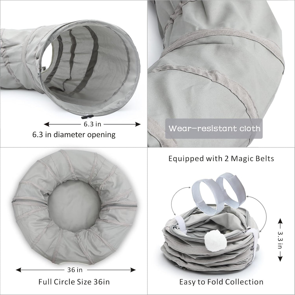 AUOON Cat Play Tunnel - Round Cat Tunnel with Bed | Interactive Cat Toys for Indoor Cats Kitten Kitty Puppy Rabbit Ferret (Light Grey)