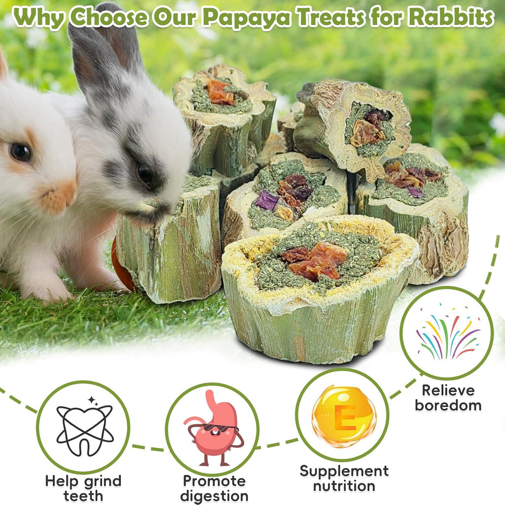 Fhiny Rabbit Chew Toys Natural Baked Papaya Wood Bunny Molar Treats Contain Alfalfa Grass Apple Carrot and Purple Sweet Potato Filling for Hamsters Guinea Pigs Chinchillas Teeth Grinding(0.44 lb)
