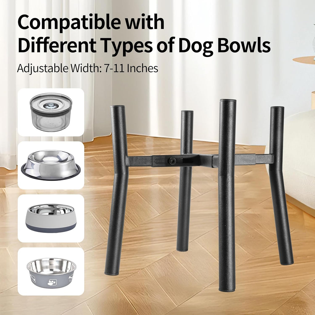 Lifted Dog Bowl Stand - Without Bowls, Single Raise Pet Food Table Adjustable Wide 7-11", Tall 10" - Bowl Stand Size Optional, Dog Bowl Holder Elevated for Small Medium Large Dog Breed