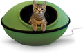 K&H Pet Products Heated Cat Bed for Large Cats, Thermo-Kitty Mod Dream Pod Heated Cat Cave Tent House Bed for Indoor, Warming, Washable Cushion, Waterproof Heater, Safety Listed - 22in Round Green