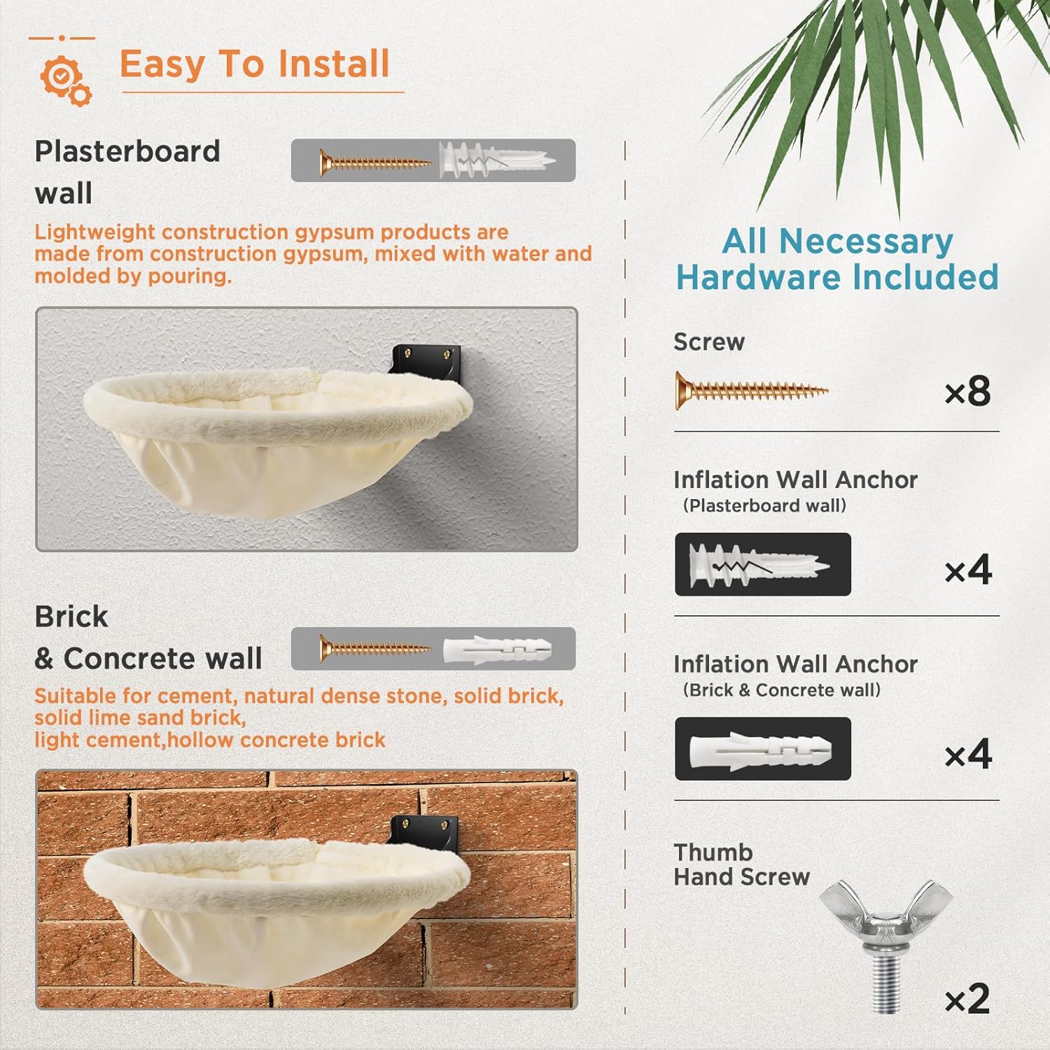 Cat Hammock Wall Mounted, Foldable & Stable Cat Beds- Breathable Cats Wall Shelves for Sleeping, Playing, Climbing, and Lounging - Maximum Hold Up to 30lb（Gray+Cream,Faux Rabbit Fur）