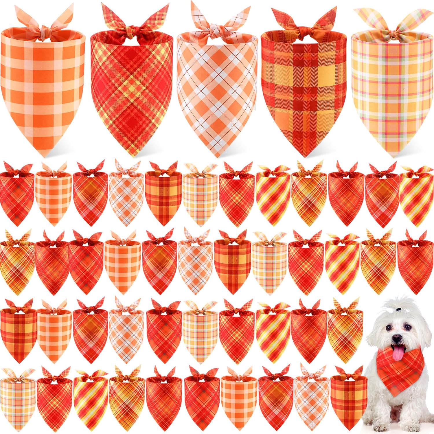 Weewooday 50 Pcs Fall Dog Bandanas Bulk Plaid Bandanas for Dogs Autumn Soft Doggie Bibs Adjustable Triangle Scarves for Small Medium Large Pet Costume(Plaid Pattern, 19.7 x 13.8 x 13.8 Inch)
