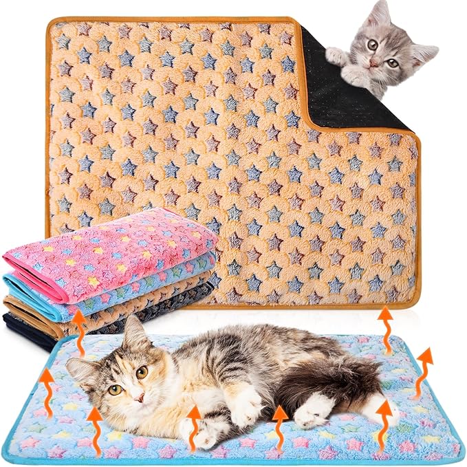 4 Pack Self Heating Cat Bed Cat Self Warming Pad with Removable Cover Extra Warm Thermal Pet Pad Washable Pet Crate Mat Anti Slip Kennel for Indoor Outdoor Pets (Small Star,16 x 20 Inches)