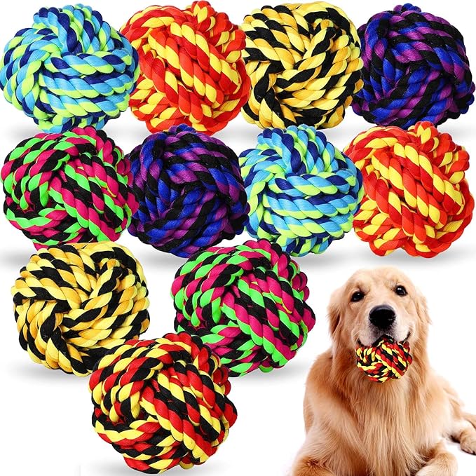 12 Pcs Large Dog Rope Ball for Aggressive Chewer 3.54 Inches Dog Rope Chew Toy for Medium Large Breeds Ball Dental Pack for Teething Chew Biting Training