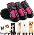 Hcpet Dog Shoes, Dog Boots for Small Dogs, Waterproof Medium Dog Booties Paw Protector for Summer Hot Pavement, Winter Snowy Day, Outdoor Walking, Indoor Hardfloors Anti Slip Sole Pink Size 4