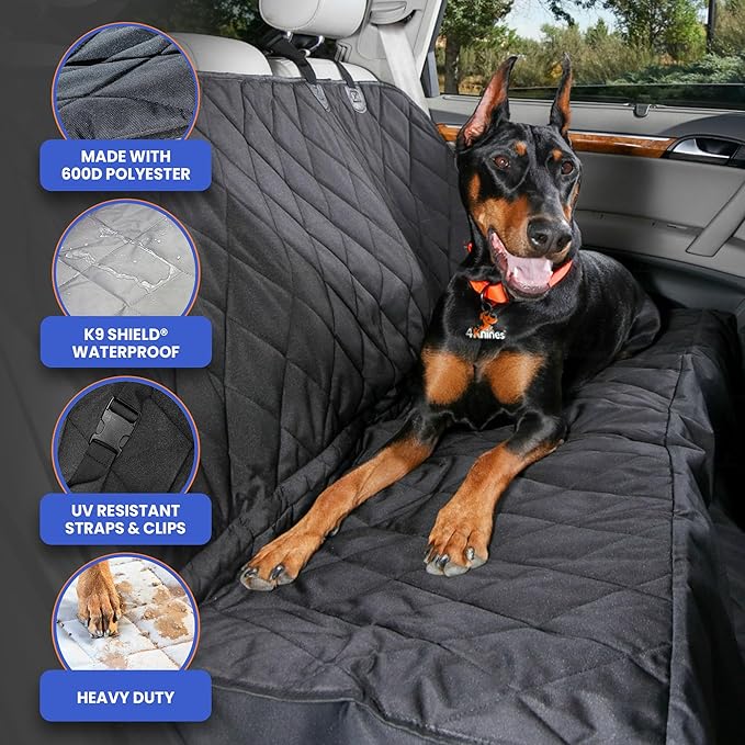 4Knines Dog Backseat Cover with Hammock for Cars, SUVs, and Trucks – Waterproof Layers, Nonslip Seat Protector, Durable Nylon Clips, K9 Shield with Heavy Duty Thread, (Extra Large, Tan)