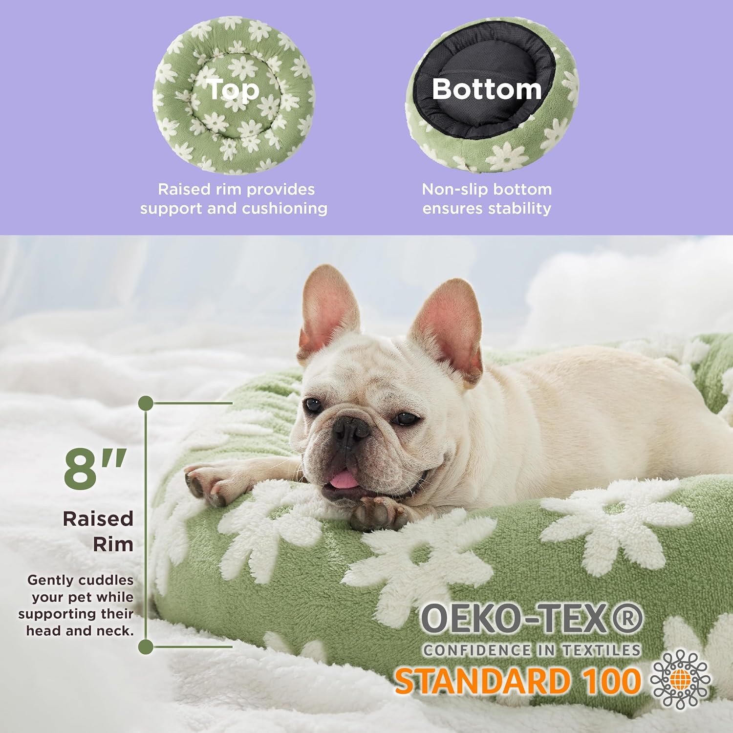 LE SURE Donut Medium Dog Bed - Round Cat Beds for Indoor Cats Calming Pet Beds, Cute Modern Beds with Jacquard Shaggy Plush & Anti Slip Bottom, 30 Inch, Green