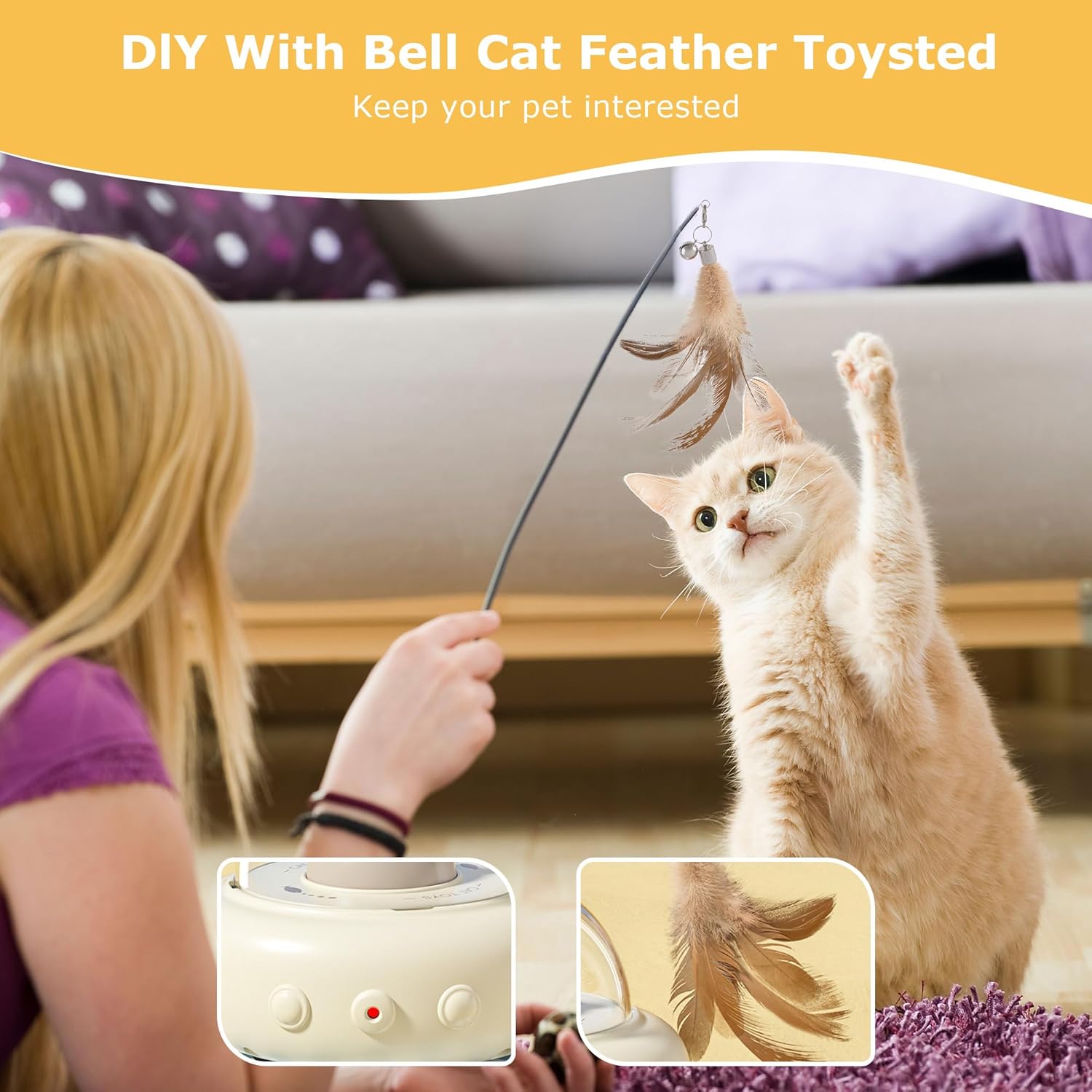 hooroor 2-in-1 UFO Laser Cat Toy – Automatic Motion with Feather, Rechargeable Smart Sensor Interactive Toy for Indoor Cats & Dogs, Fun Exercise & Play, Perfect Pet Gift