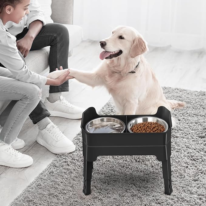 KPWACD 3-in-1 Elevated Dog Bowls Mess Proof Raised Slow Feeder Dog Bowls, 4 Height Adjustable Stand Licking Plate with 2 56oz Stainless Steel Doggy Food Dish for Small Medium Large Pets