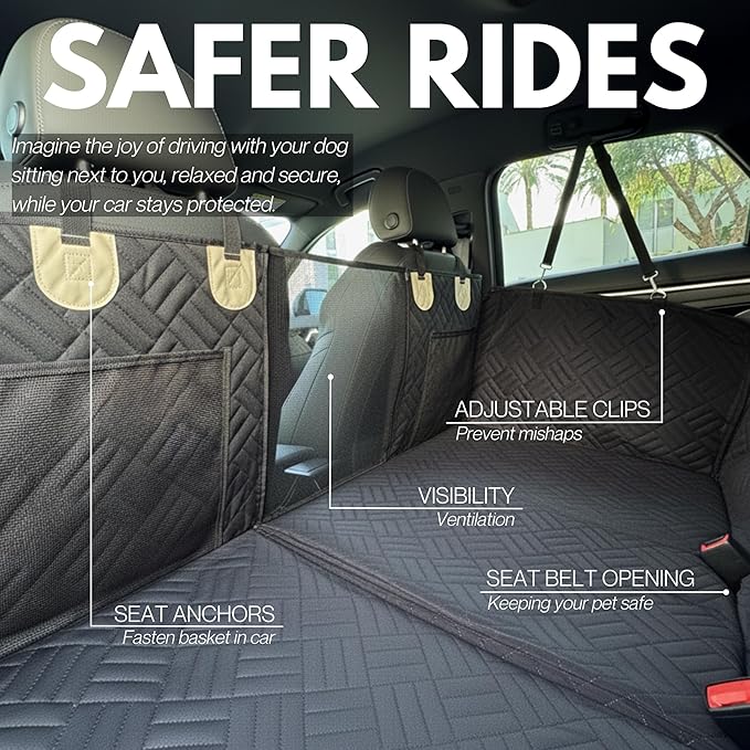 – Back Seat Pet Cover for Dogs, Premium Dog Hammock for Car with Hard Bottom | XL, Waterproof & Washable | Dog Car Seat Cover for Large | Fits Large SUV, Trucks (Black)