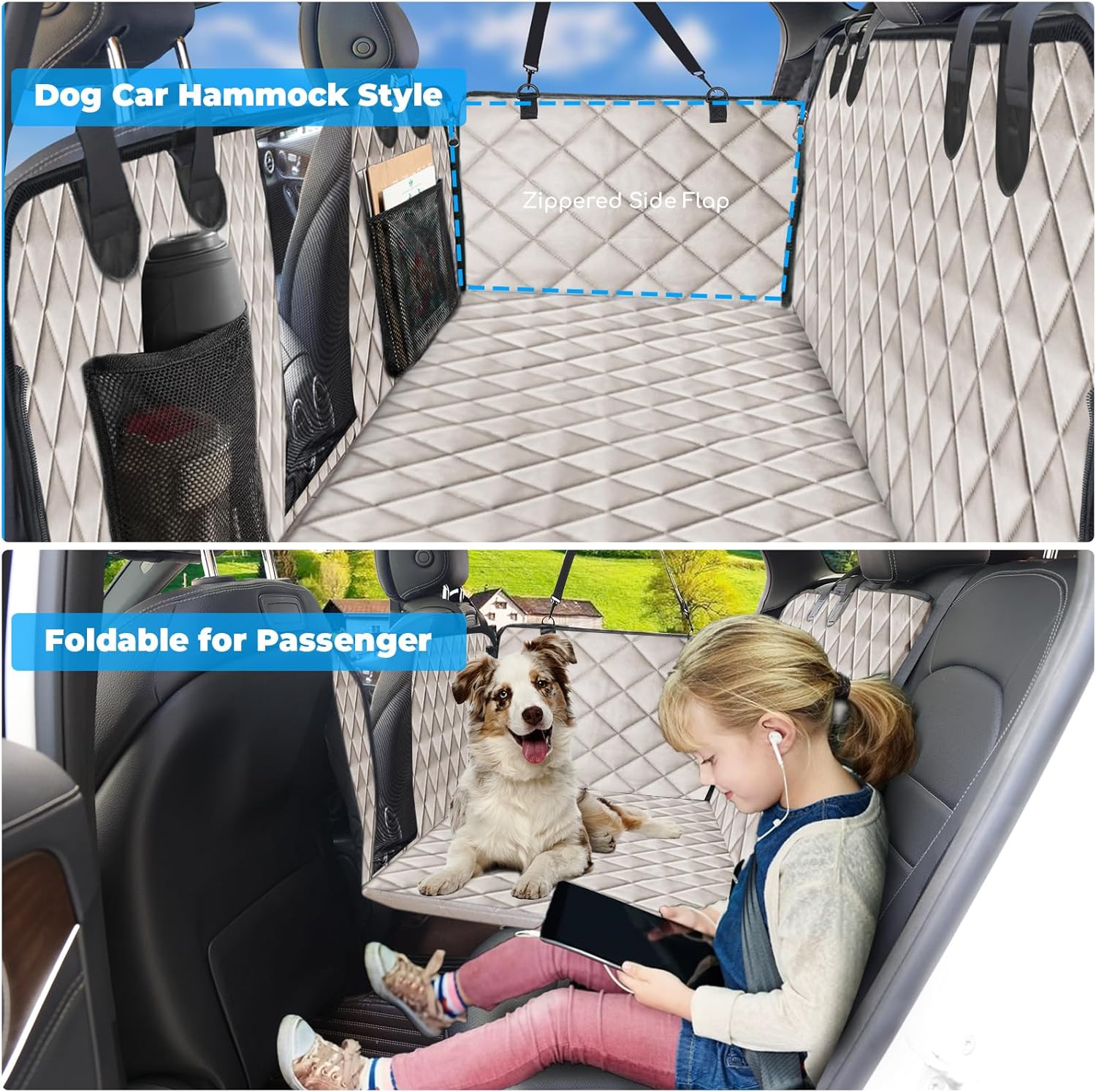 URPOWER XL Dog Back Seat Extender for Crew Cab Truck, Hard Bottom Dog Car Seat Cover Waterproof Dogs Car Hammock Pet Backseat Bed, Pet Truck Accessories for F150 / RAM 1500/ Tundra Crew Cab