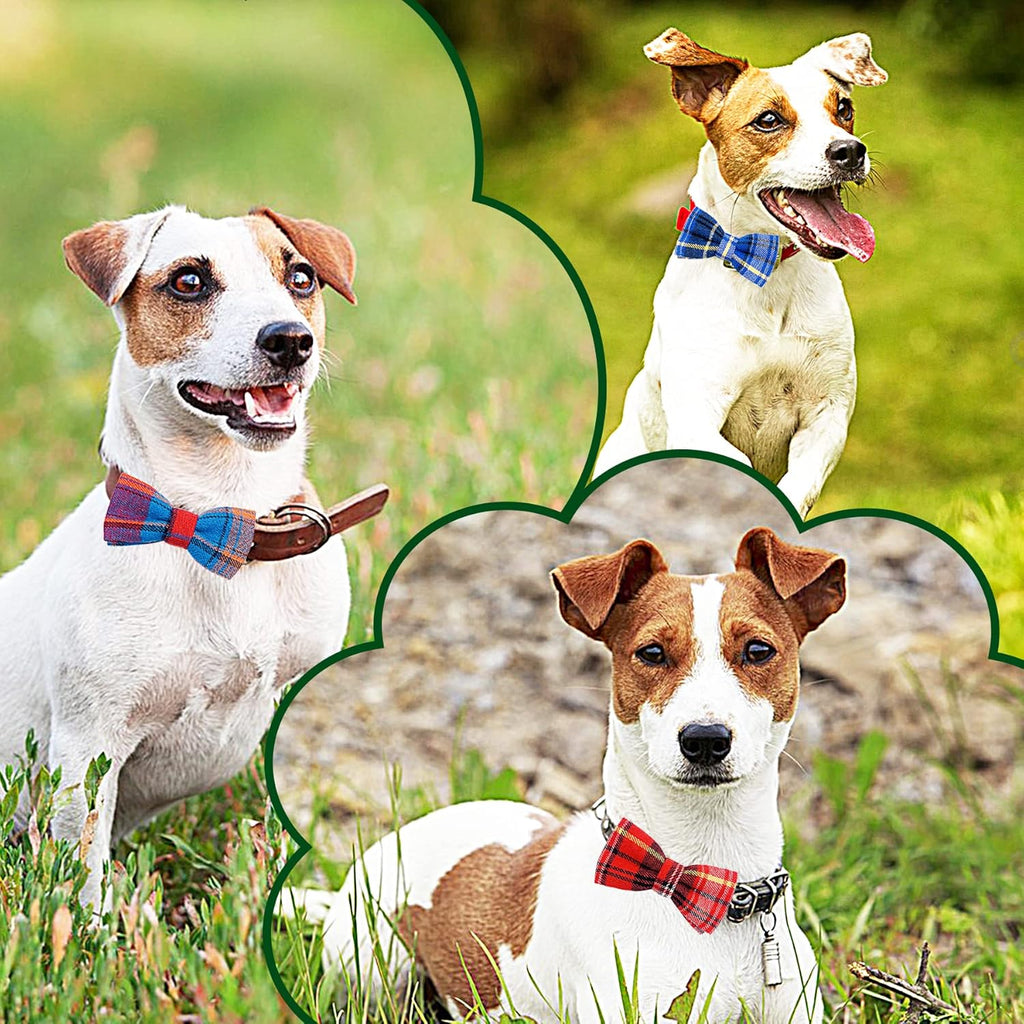 PET SHOW 8pcs Plaid Small Dogs Collar Bow Ties Puppies Cats Collar Charms Accessories Slides Attachment Bowties for Birthday Wedding Parties Assorted