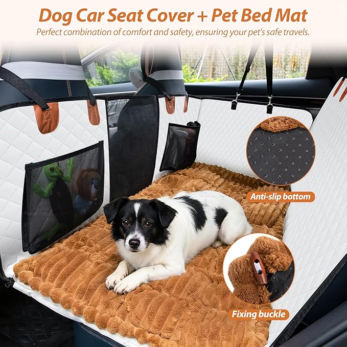 Dog Car Seat Cover Set for Back Seat, Back Seat Cover + Pet Bed Mat Perfect with Mesh Window, Hammock 600D Heavy Duty Scratch Proof Nonslip Durable Soft Back Seat Covers for Cars Trucks and SUVs