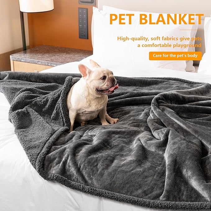 Waterproof Dog Blanket Reversible Pet Blankets for Bed Couch Covers Puppy Blankets Leakproof Sofa Couch Cover Cat for Warm Fluffy Washable Gray Mat-S-40x28in