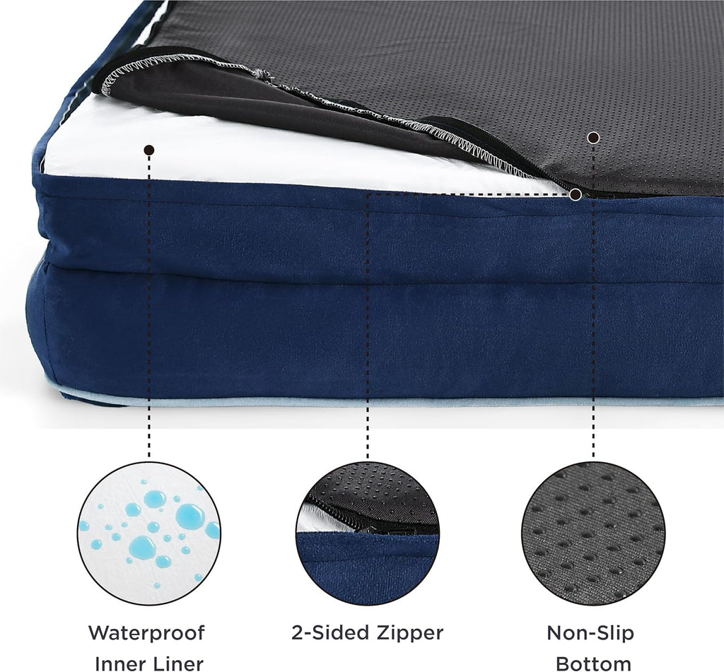 Bedsure Orthopedic Dog Beds for Small Dogs - Washable Small Dog Cat Bed Waterproof, Comfort Pet Couch Sofa with Washable Removable Cover, Pets Bed with Nonskid Bottom, Blue Navy, 24"