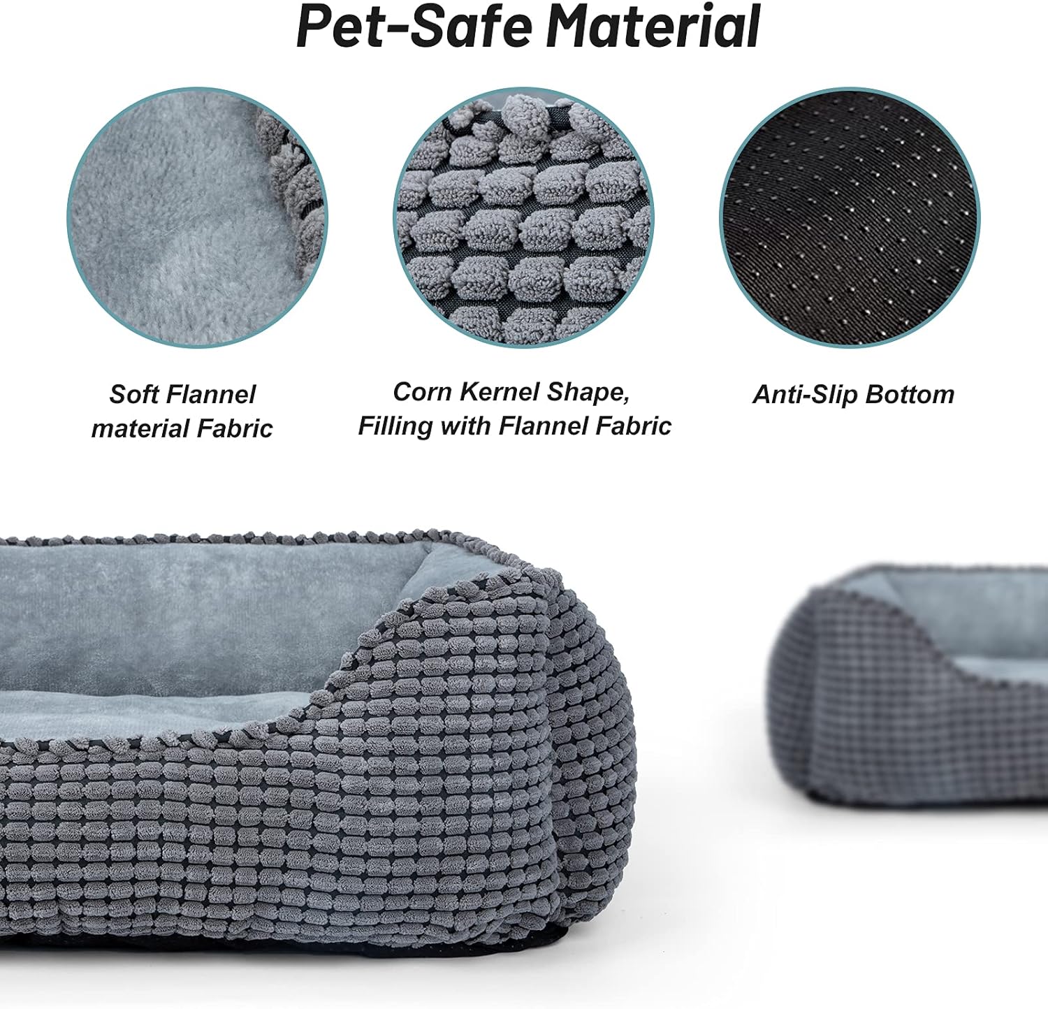 MIXJOY Dog Beds for Medium Dogs Washable, Rectangle Pet Bed Medium Size Dog, Orthopedic Sleeping Pet Sofa Bed, Soft Calming Cat Beds for Indoor Cats, Anti-Slip Bottom with Multiple Size (25'', Grey)