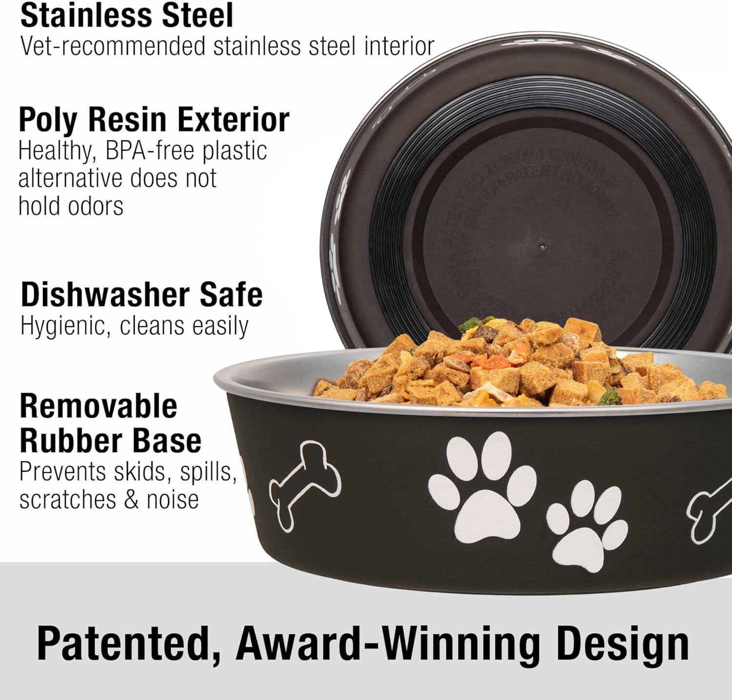 Loving Pets Bella Dog Bowls- Stainless Steel Dog & Cat Bowls - Spill Proof Dog Food Bowl, Cat Bowl, Puppy Essentials & Pet Supplies Great for Home & Travel (X-Large 65-100lbs, Espresso)