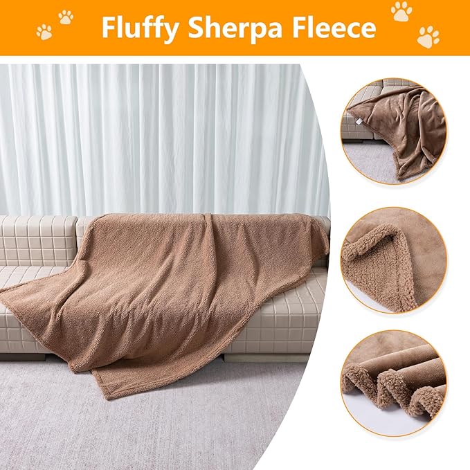 Waterproof Brown Dog Throw Blanket for Pet Couch Puppy Blankets Cover Fluffy Jacquard Fleece Leakproof Blankets Dark Color Sofa Couch Covers Mats Warm Washable-Camel,S