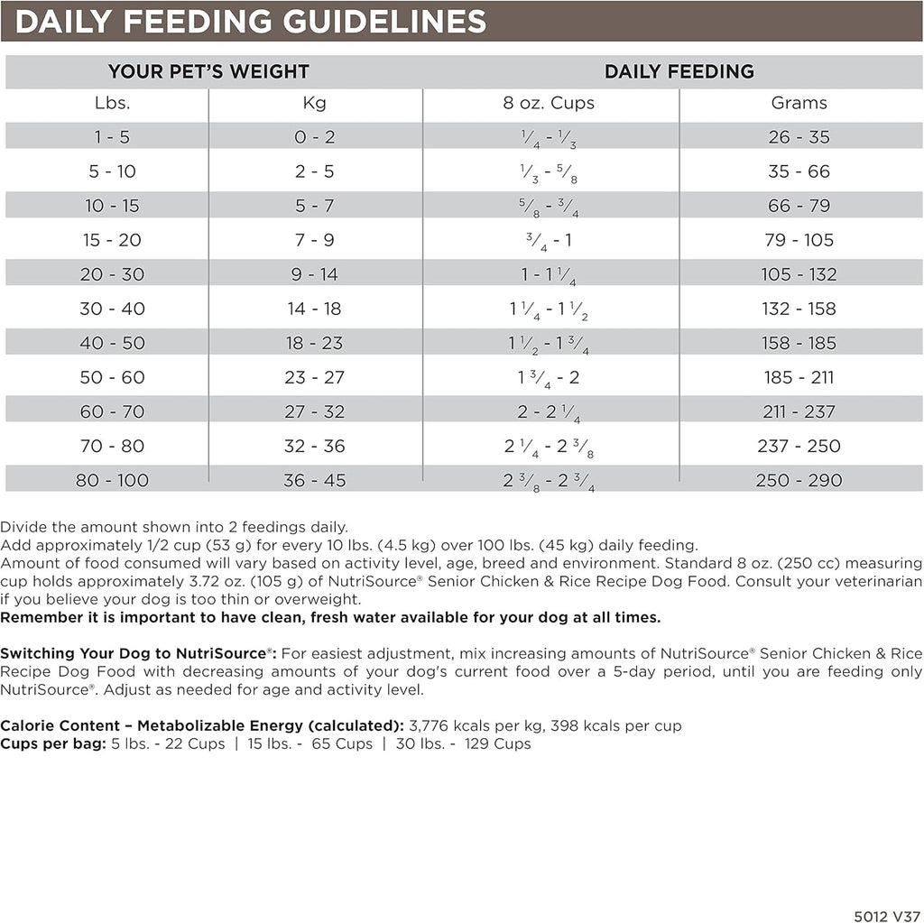 NutriSource Dry Dog Food for Seniors, Chicken and Rice, 26LB