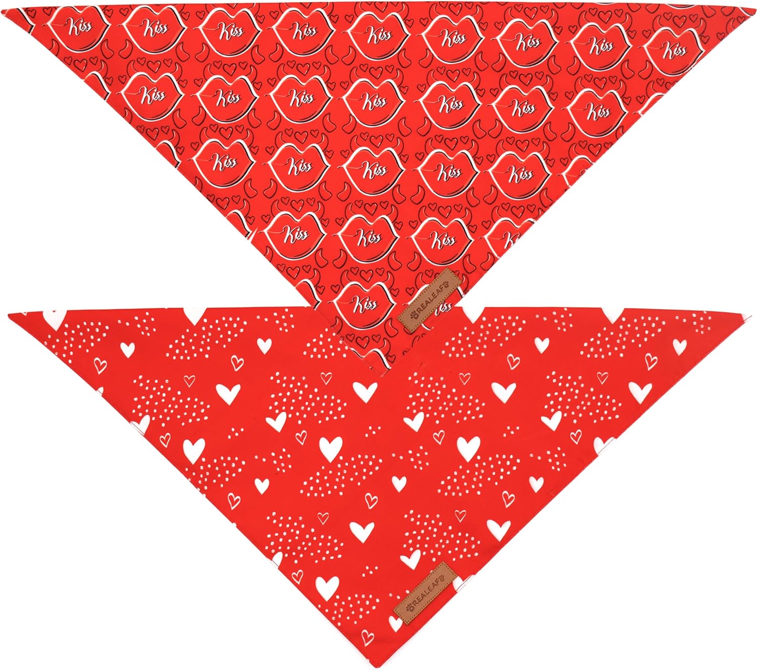 Realeaf Valentine's Day Dog Bandanas 2 Pack, Reversible Heart Dog Scarf for Boy and Girl, Premium Durable Fabric, Holiday Love Bandana for Medium and Large Dogs Pets (Large)