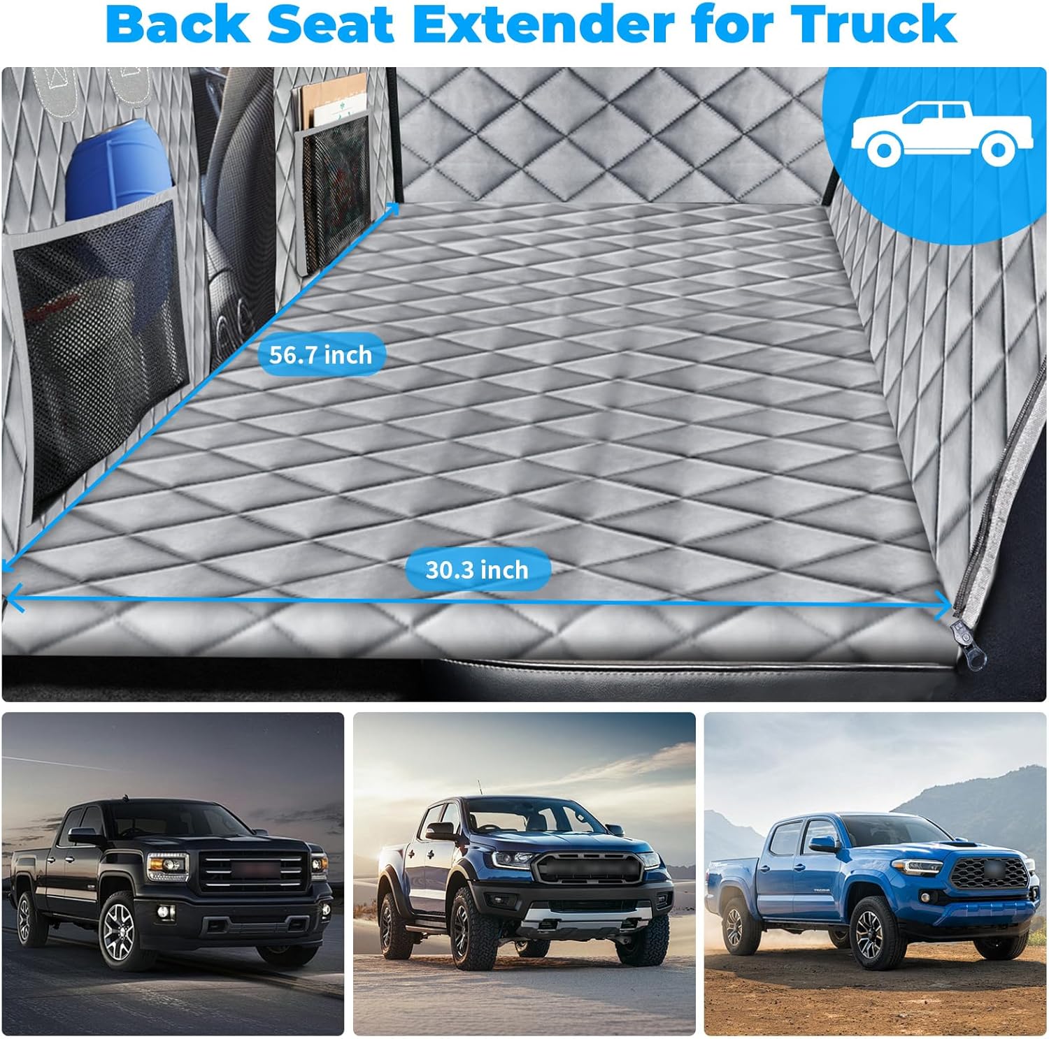 URPOWER XL Dog Back Seat Extender for Crew Cab Truck, Hard Bottom Dog Car Seat Cover Waterproof Dogs Car Hammock Pet Backseat Bed, Pet Truck Accessories for F150 / RAM 1500/ Tundra Crew Cab