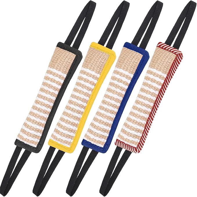 Kacctyen 4 Pcs Christmas Dog Tug Toys, Jute Pillow Pull Toy with 2 Strong Handles Tug of War Interactive Play Puppy Training Equipment for Medium to Large Dogs, 4 Colors(Dark Color)