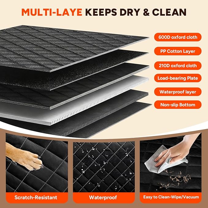 Heeyoo Dog Car Seat Cover for Back Seat, Hard Bottom Car Seat Cover Holds 500lbs, Scratch-Proof Backseat Extender for Dog, Waterproof Pet Hammock for Car, SUV