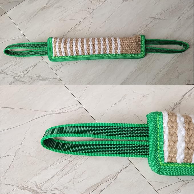 Durable Jute Dog Bite Pillow+Dog Bite Tug Toy, Durable Hard Jute Fabric,Suitable for Medium to Large Dogs (Green)