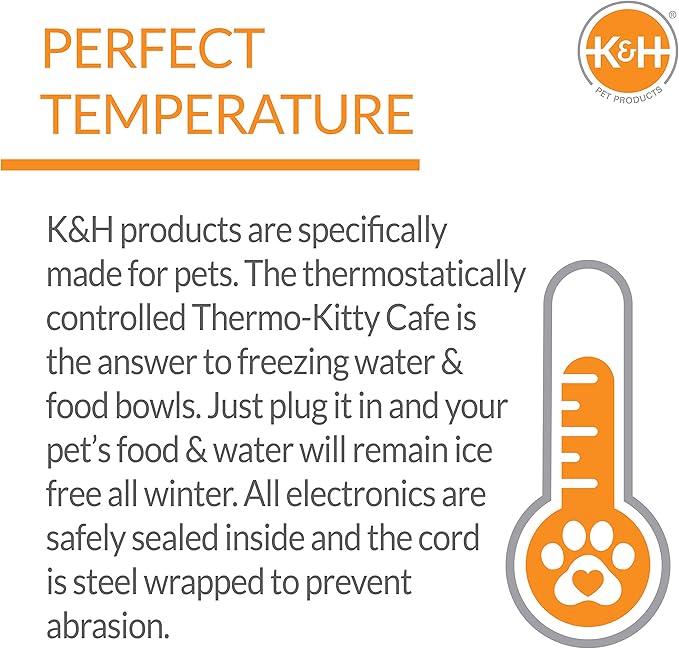 K&H Pet Products Outdoor Heated Cat Food & Water Bowls for Outside Pets, Thermo-Kitty Café Feral Cat Feeding Station, No Frozen Water or Food, Washable Bowls, Safety Listed - 12oz/24oz Stainless