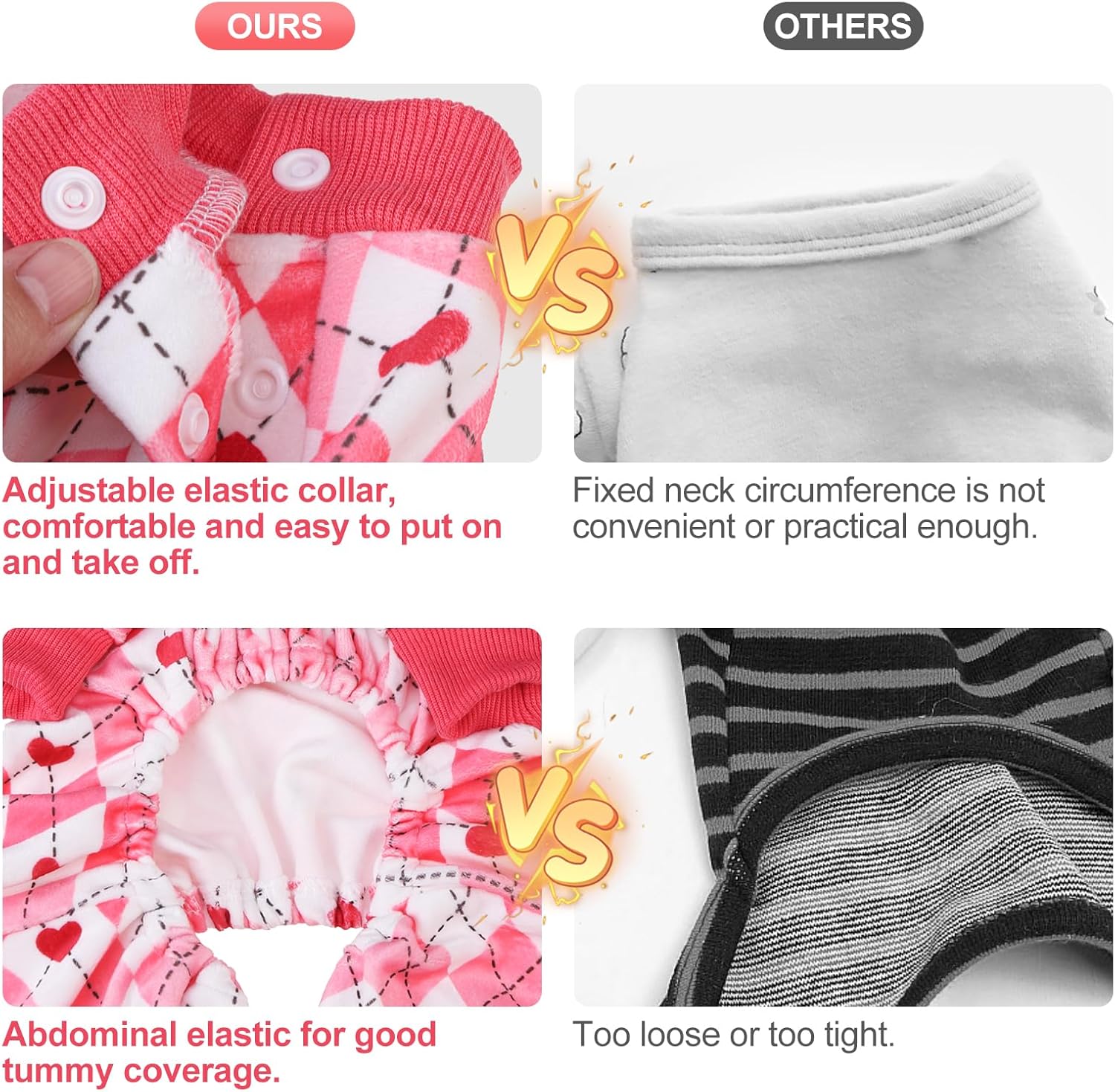 BEAUTYZOO Dog Pajamas Small Sized Dog, Summer Doggie Pajamas for Boy Girl, Soft Strechy Cotton Puppy Pjs Jammies Onesies for Men Women, Pet Jumpsuit Body Suit Cat Apparel Clothes, Pink Heart XS