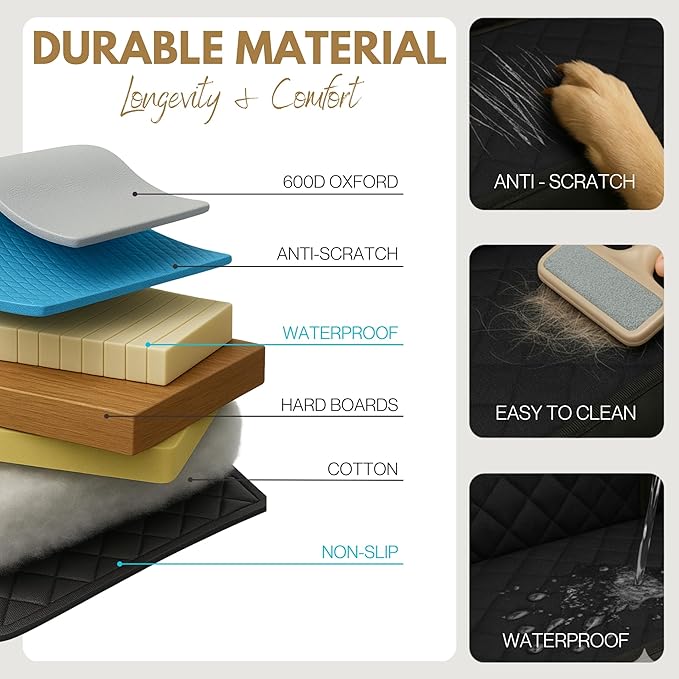 – Back Seat Pet Cover for Dogs, Premium Dog Hammock for Car with Hard Bottom | XL, Waterproof & Washable | Dog Car Seat Cover for Large | Fits Large SUV, Trucks (Black)