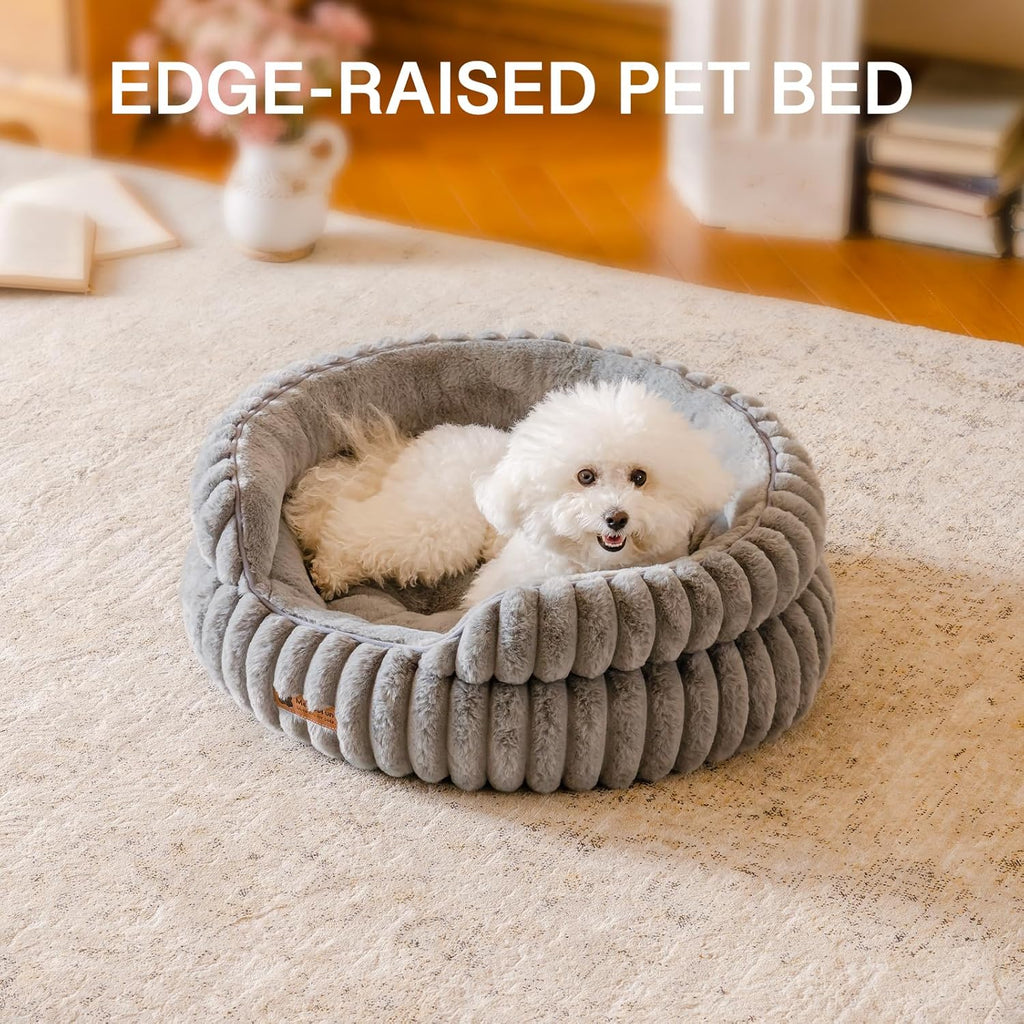 MEWOOFUN Washable Small Dog Bed, Cat Beds for Indoor Cats with Anti-Slip Bottom, Round Pet Bed for Puppy and Kitten (Grey, 24"x24"x9")