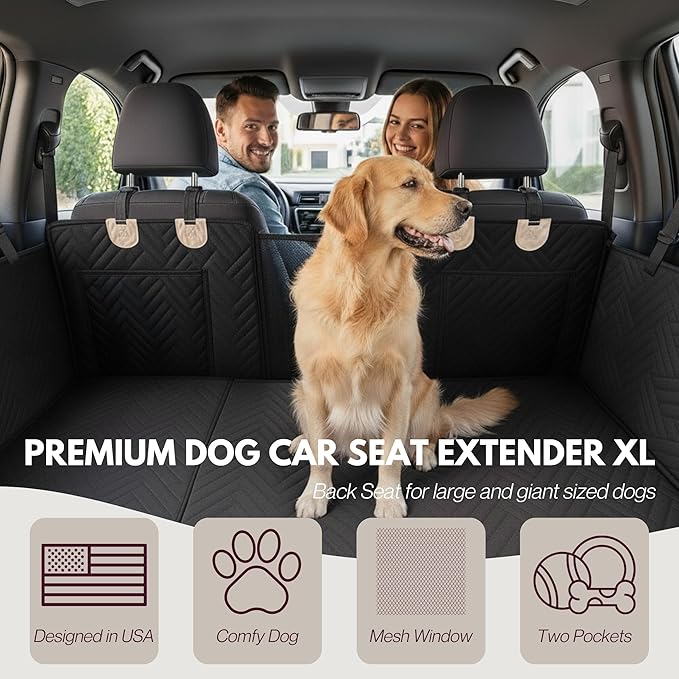 – Back Seat Pet Cover for Dogs, Premium Dog Hammock for Car with Hard Bottom | XL, Waterproof & Washable | Dog Car Seat Cover for Large | Fits Large SUV, Trucks (Black)