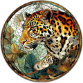 Lygond Metal Sign Tin Sign Circular Stained Glass Leopard Funny Sign for Restaurant 8×8 Inches
