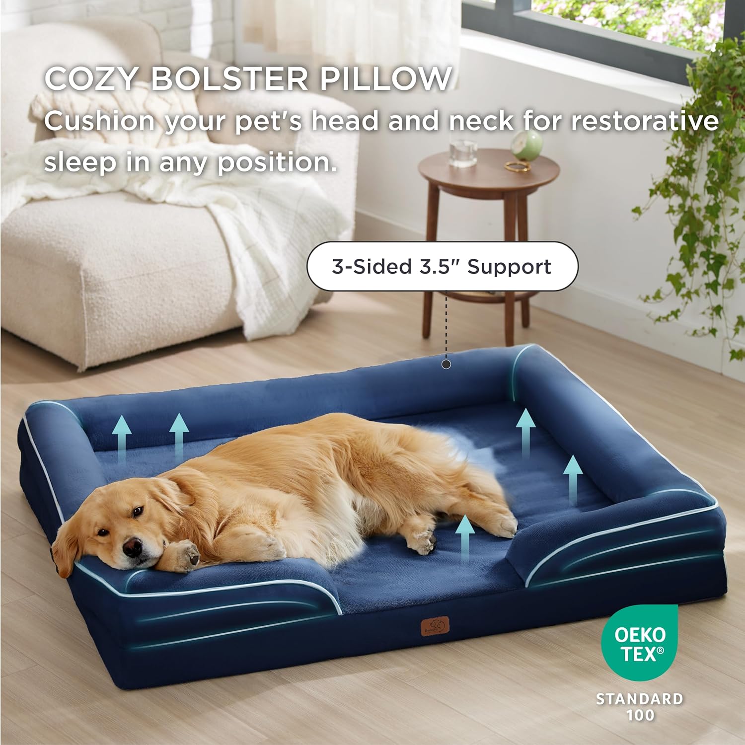 Bedsure XL Plus Orthopedic Dog Bed for Extra Large Dogs - Washable XLarge Dog Cat Bed Waterproof, Comfort Dogs Couch Sofa with Washable Removable Cover, Pet Bed with Nonskid Bottom, Blue Navy, 48"