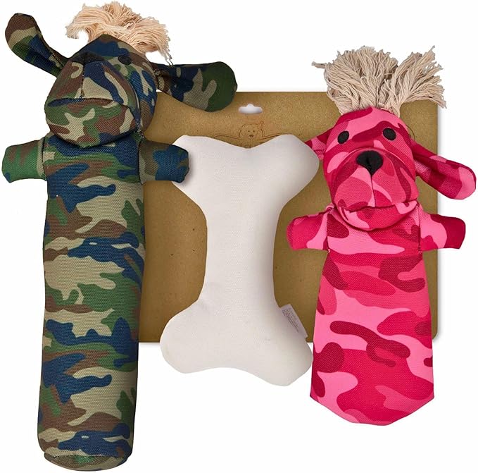 3-Piece Eco-Friendly Durable Squeaky Dog Chew Toy Set - Sarge, T-Bone & Pinky, Assorted Colors (Safe for Pets/Kids)