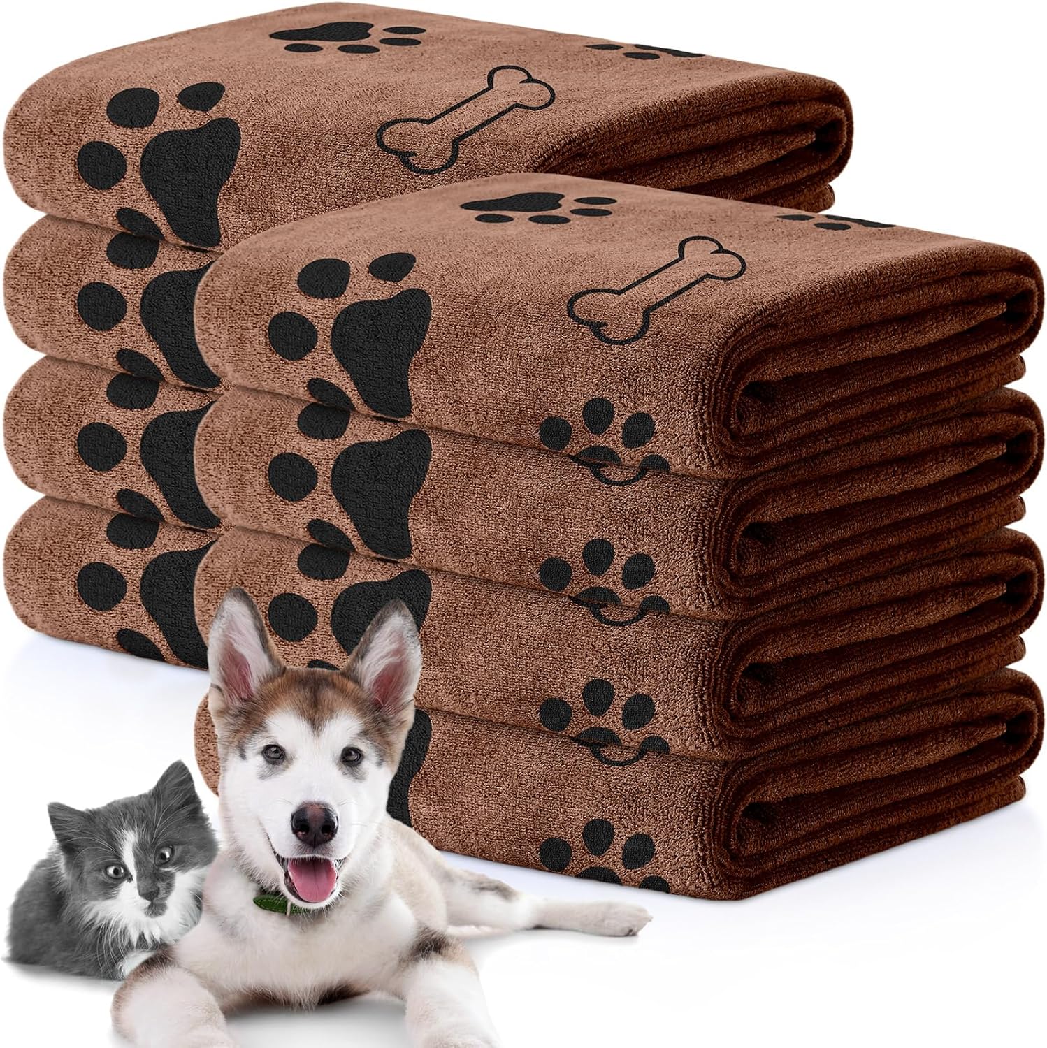 Chumia 8 Pcs Dog Towels for Drying Dogs Cats Pet Towels Bulk Puppy Microfiber Quick Drying Paw Bath Bathing Supplies Absorbent for Medium Pets(Coffee,40 x 24 Inch)