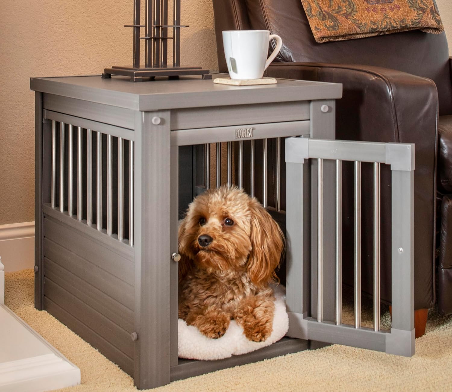 New Age Pet ecoFLEX Pet Crate/End Table, Small, Grey, Model:EHHC405S