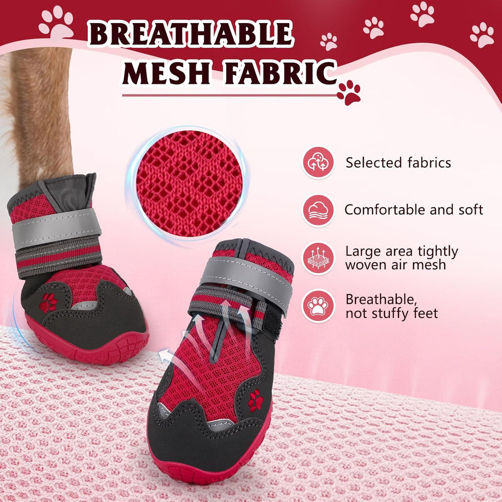 Dog Shoes for Large Medium Small Dog, Mesh Breathable Dog Shoes for Hot Pavement, Anti-Slip Dogs Boots Paw Protectors with Reflective for Outdoor Walking Indoor Hardfloors (Size 2)
