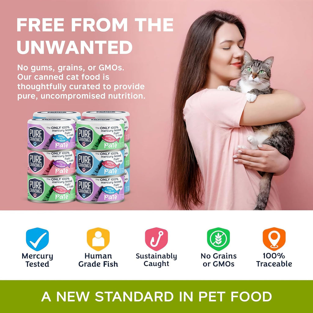 Pate, Canned Wet Cat Food, 100% Mercury-Tested, Moist Can Fish, Grain-Free Protein, Non-GMO, Variety Pack of 12-3X Tuna/Salmon, 3X Tuna/Pumpkin, 3X Tuna/Sardine, 3X Salmon/Sardine
