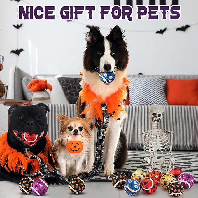 36 Pcs Dog Squeaky Tennis Balls 2.5 Inch Interactive Balls for Small Medium Large Dogs Teething Chew Toys for Throwing Fetch Exercise Playing Outdoor 6 Style(Spider)