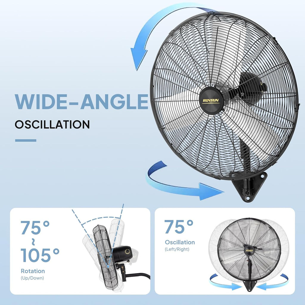ROVSUN 30 Inch Industrial Wall Mounted Fan, Max 10600 CFM High Velocity Wall MountFan w/ 3 Speed Settings, Aluminum Blade & Dual Ball Bearing Motor, for Garage, Gym, Piano