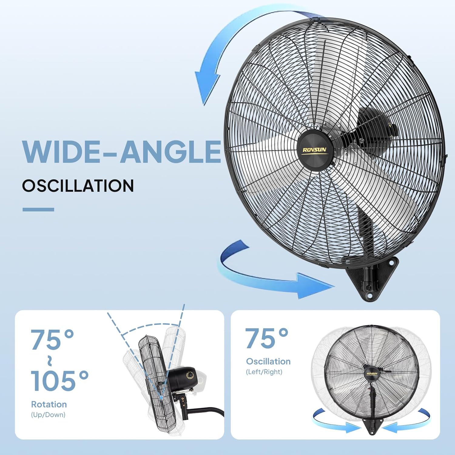 ROVSUN 30" Wall Mounted Fan, Max 10600 CFM High Velocity Industrial Wall Fan with Wide Angle Oscillating, Commercial Ventilation Use, Suit for Garage, Shop, Greenhouse, Gym, UL Listed