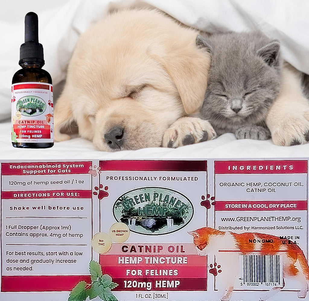 Pet Hemp Oil | Dogs and Cats | Catnip Oil | Green Planet Hemp | 120MG Organic Tincture | 100% Natural | Hip, Joint, and Muscle Support for Your Pet | Aids with Anxiety,Stress, and Pain