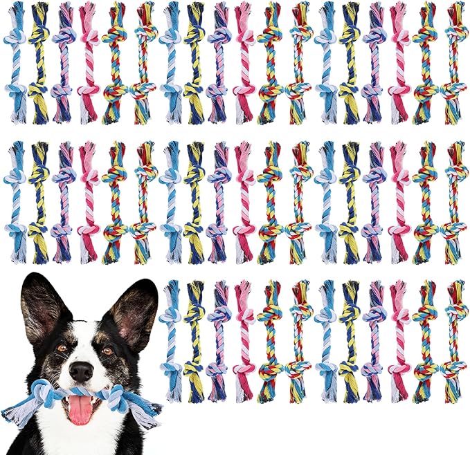 48 Pcs Dog Rope Toys Bulk, 100% Cotton Rope Dog Toys for Aggressive Chewers Durable Puppy Tug of War Toy with Knot, Interactive Puppy Toy for Small & Medium Pet Teething, Teeth Cleaning - 6 Colors